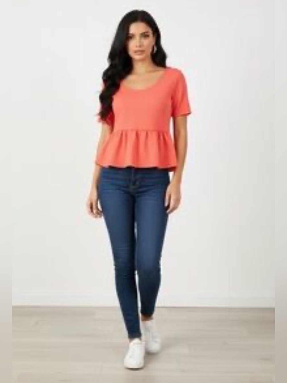 daisy fuentes coral Peplum Top Sz.Lg